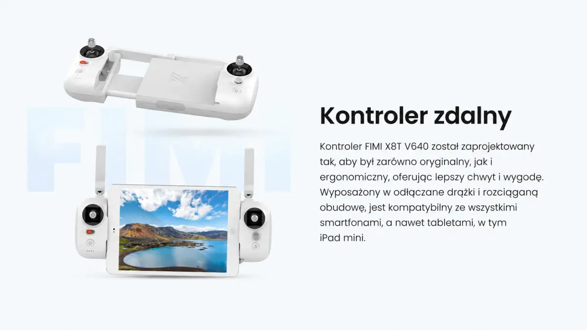 Kontroler zdalny FIMI X8T V640 z ergonomiczną, rozsuwaną konstrukcją i uchwytem na smartfon lub tablet
