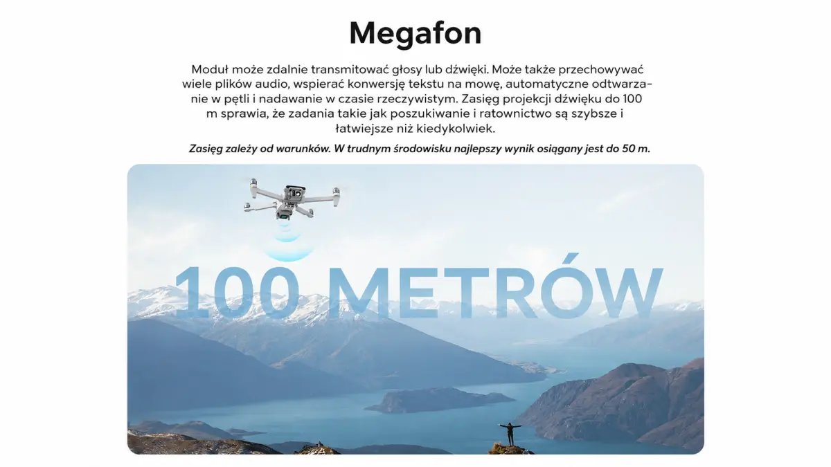Dron FIMI X8T V640 z modułem megafonu do transmisji komunikatów głosowych na odległość do 100 metrów