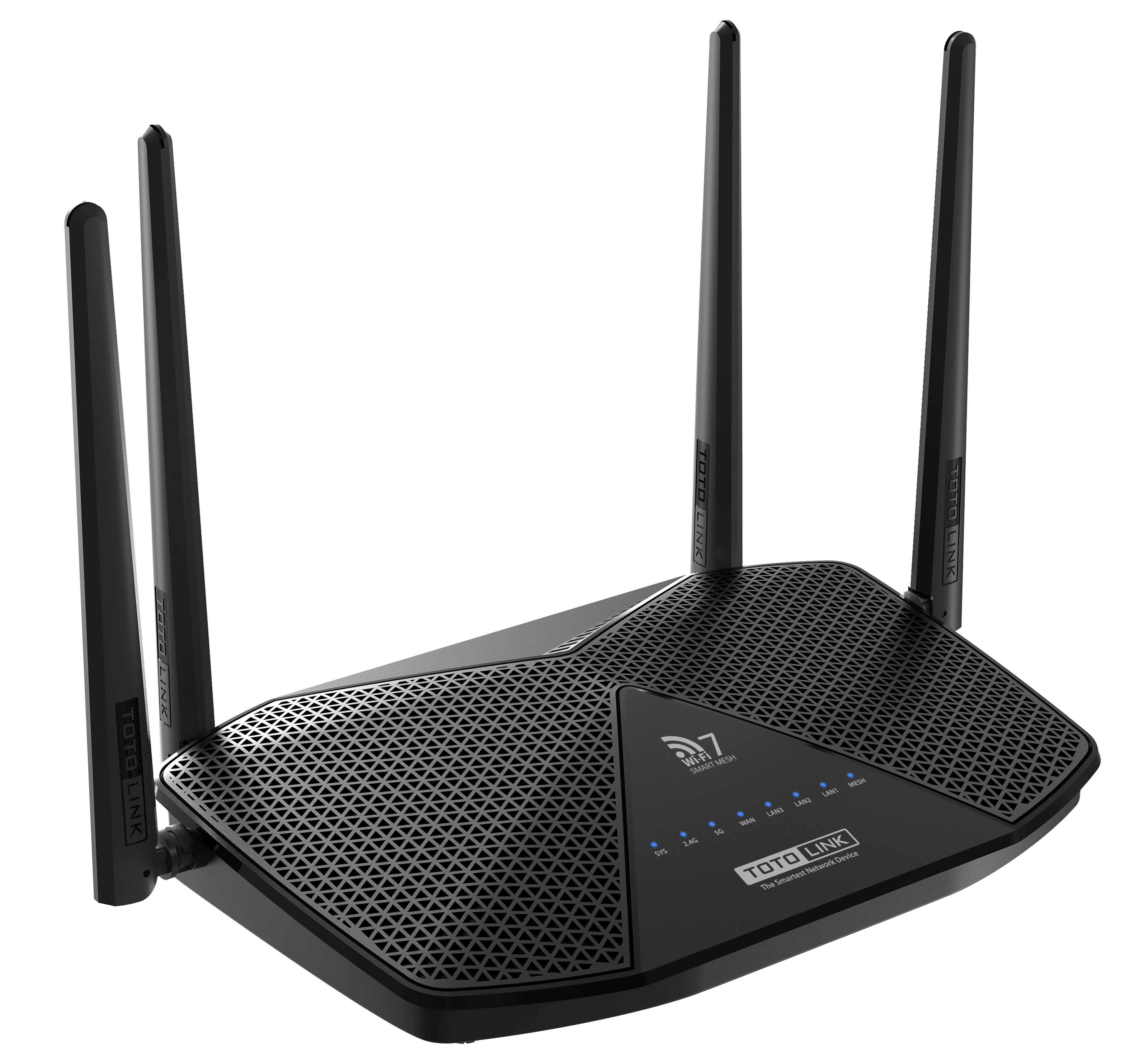 Totolink BE3600R con quattro antenne, supporto 5GHz e 2,4GHz, LED, design moderno