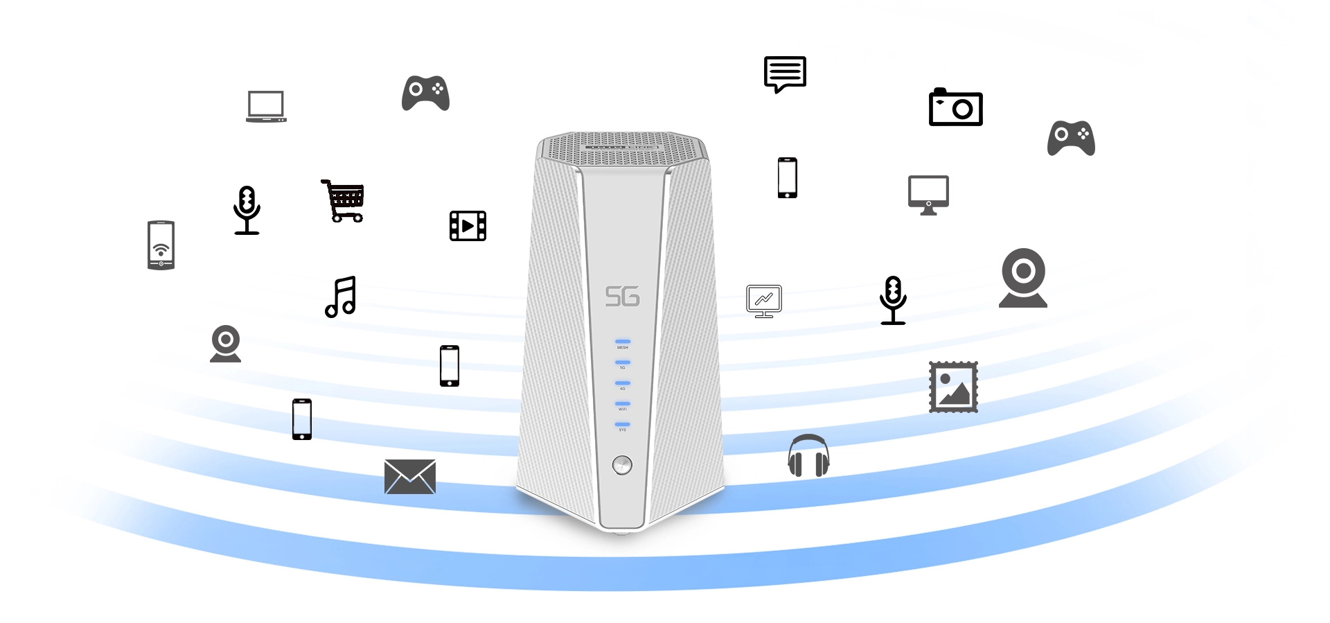 Totolink NR3500X 5G WiFi6 yönlendirici, logo ve LED'ler beyaz bir arka plan üzerinde görünür.