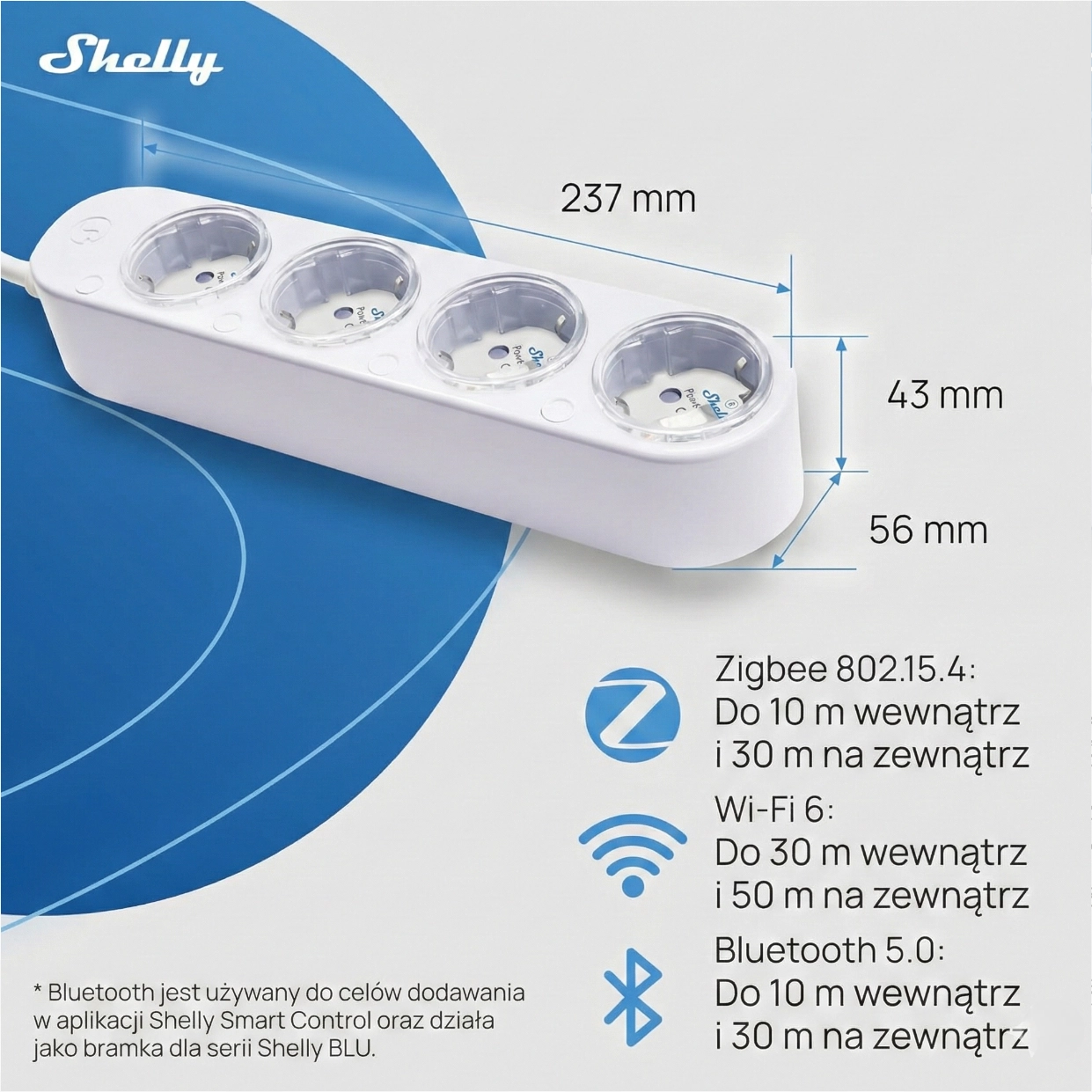 Diody LED i tryb nocny w listwie Shelly Power Strip