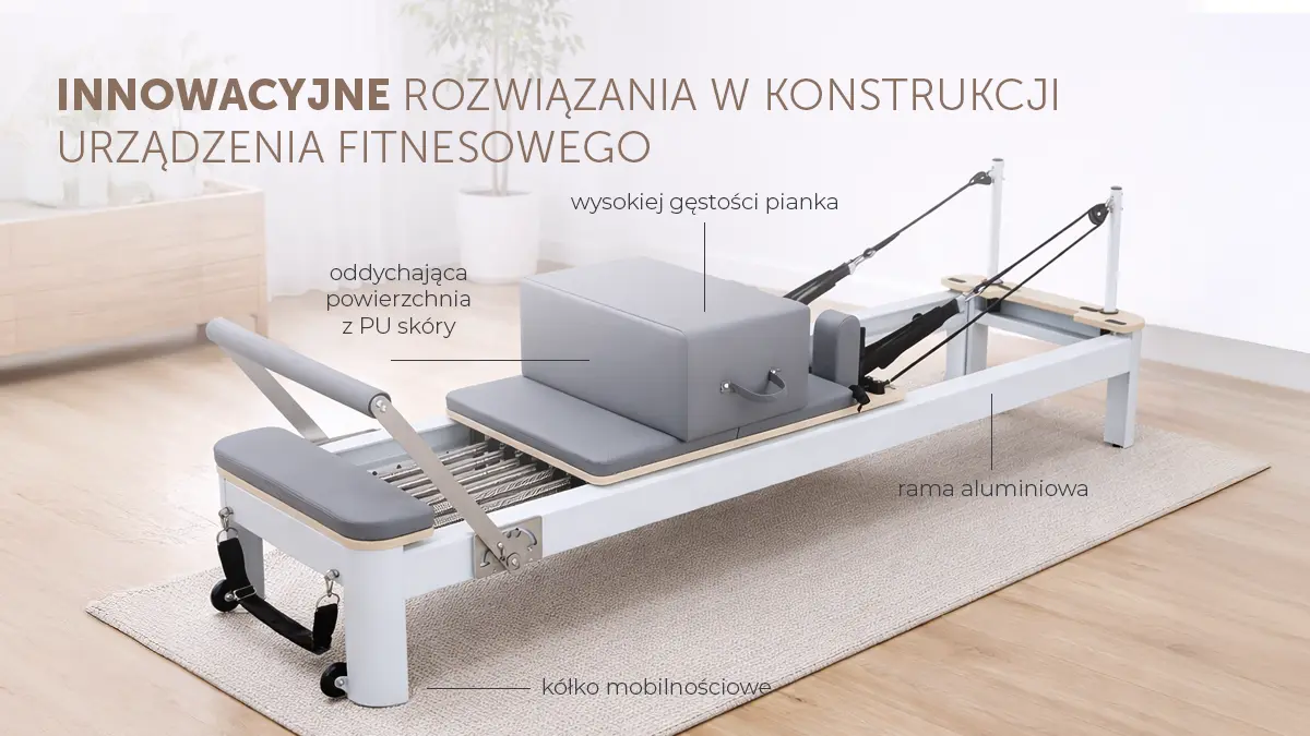 Cordas ajustáveis e sistema de resistência no aparelho Pilates Reformer