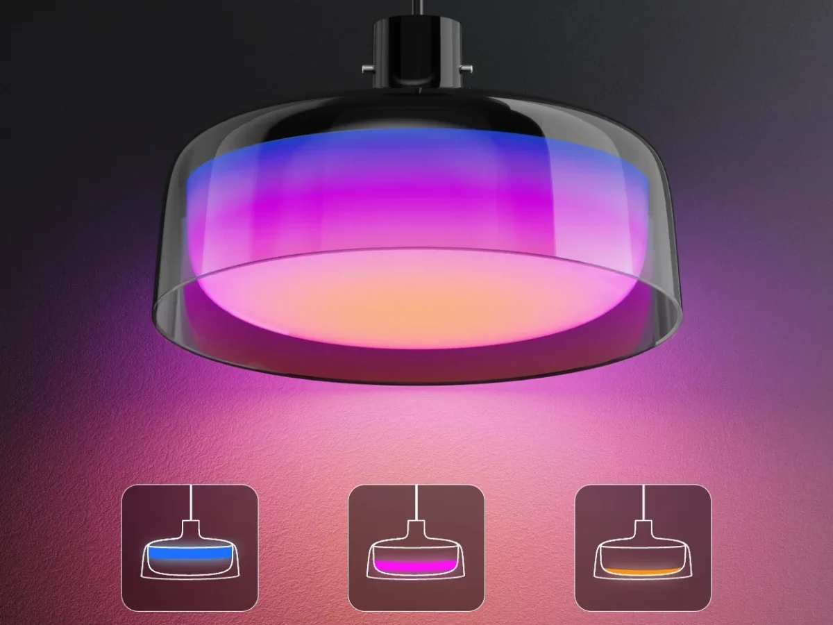 Close-up of the H60C1 lamp with purple-blue backlighting and colour selection icons below