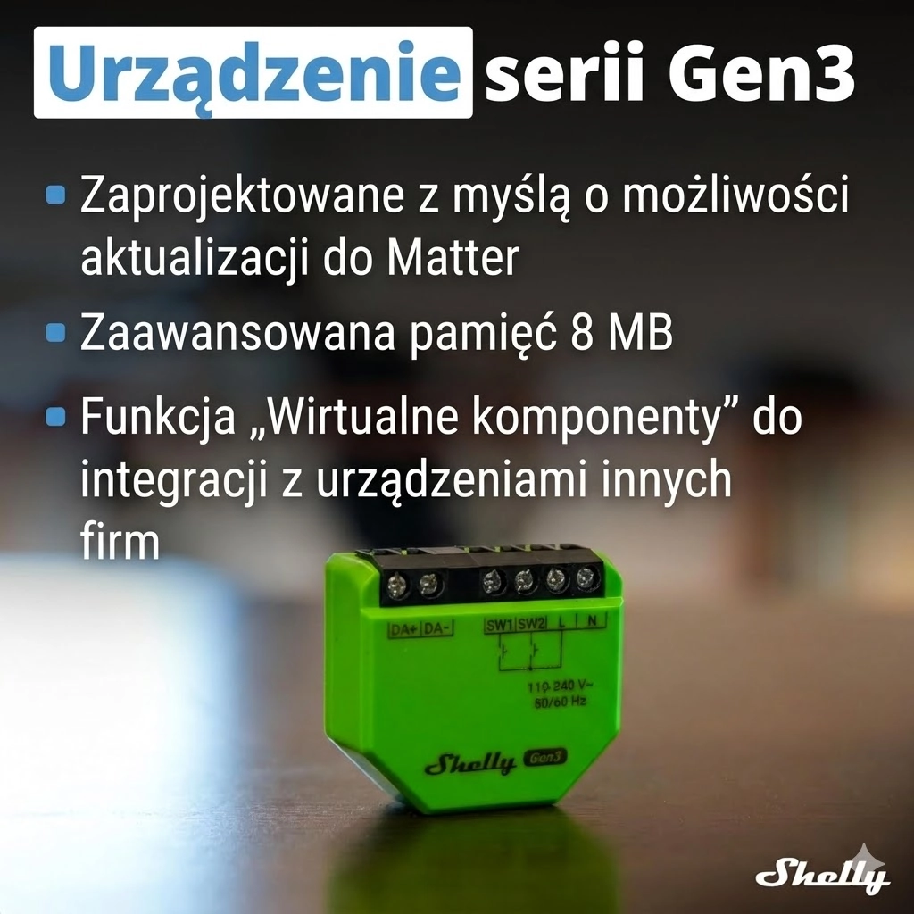 Shelly DALI Dimmer Gen3 na stole w biurze, rozmyte tło