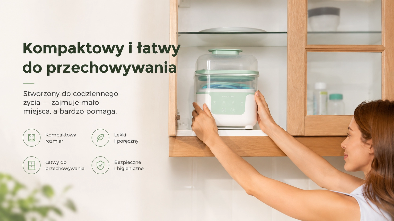 Esterilizador Momcozy BS04 sobre la encimera de la cocina