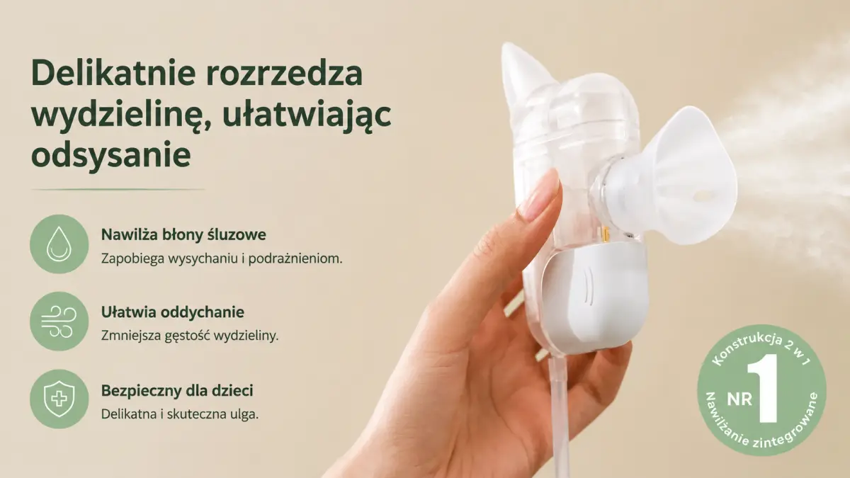 Ręce osoby trzymającej aspirator w powietrzu, końcówka działa, widoczna para przycisków sterujących i przezroczysta komora.
