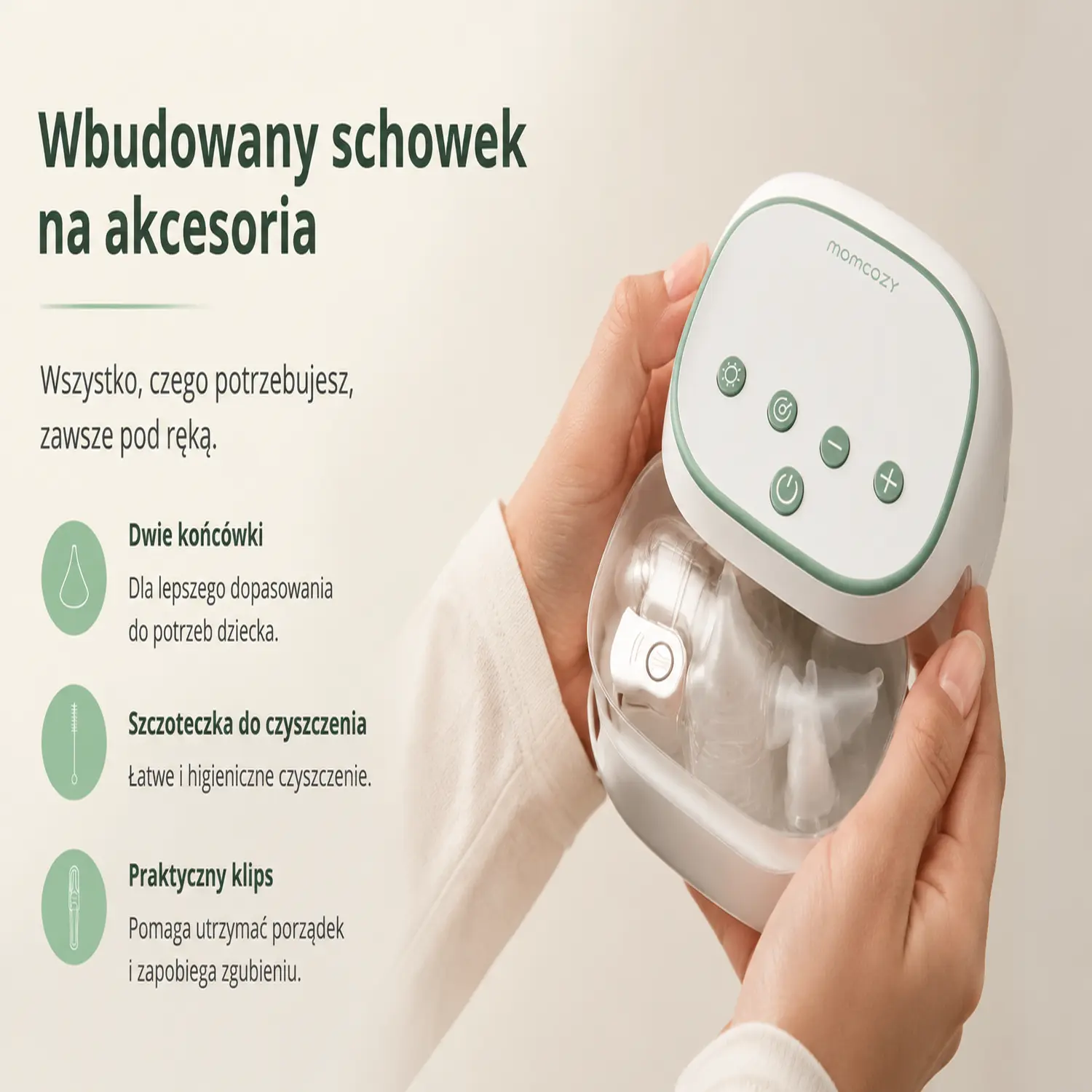 Darstellung der zerlegten Behältermodule des Momcozy BreezyClear Pro™-Nasensaugers