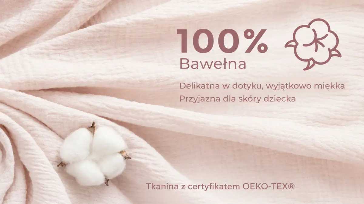 Tecido rosa do len&ccedil;o-cobertor com certificado OEKO‑TEX&reg;, feito 100% de algod&atilde;o, delicado e macio, amigo da pele do beb&ecirc;.