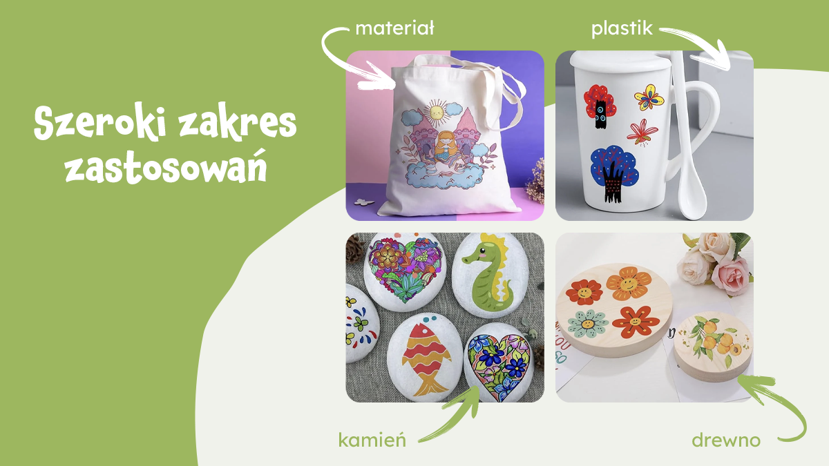 malowanie markerami na kamieniu i drewnie