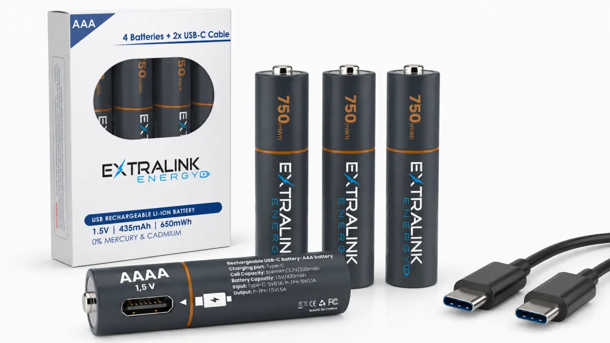 Zestaw czterech akumulatorów AAA Extralink Energy z dwoma przewodami USB-C