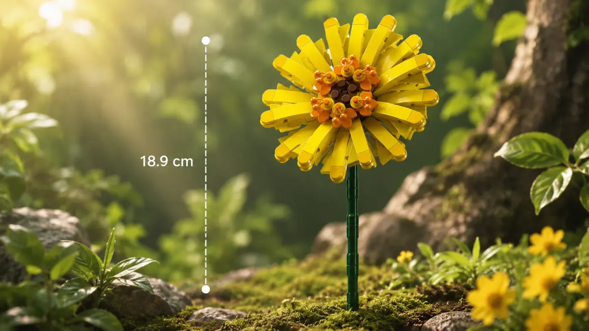 Flor amarela de blocos sobre um caule verde, colocada entre musgo, pedras e vegeta&ccedil;&atilde;o da floresta.