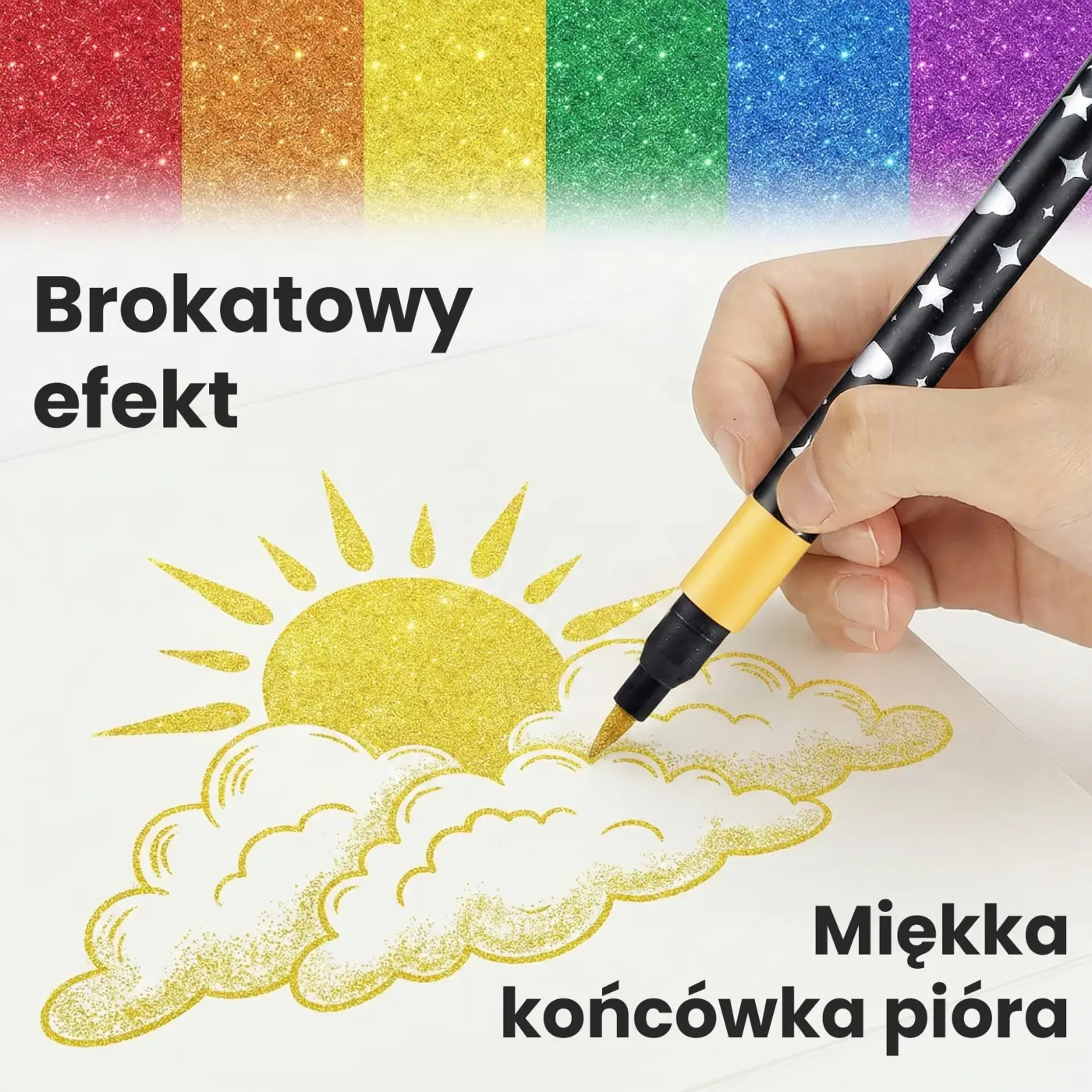 Brokatowy efekt markerów na papierze