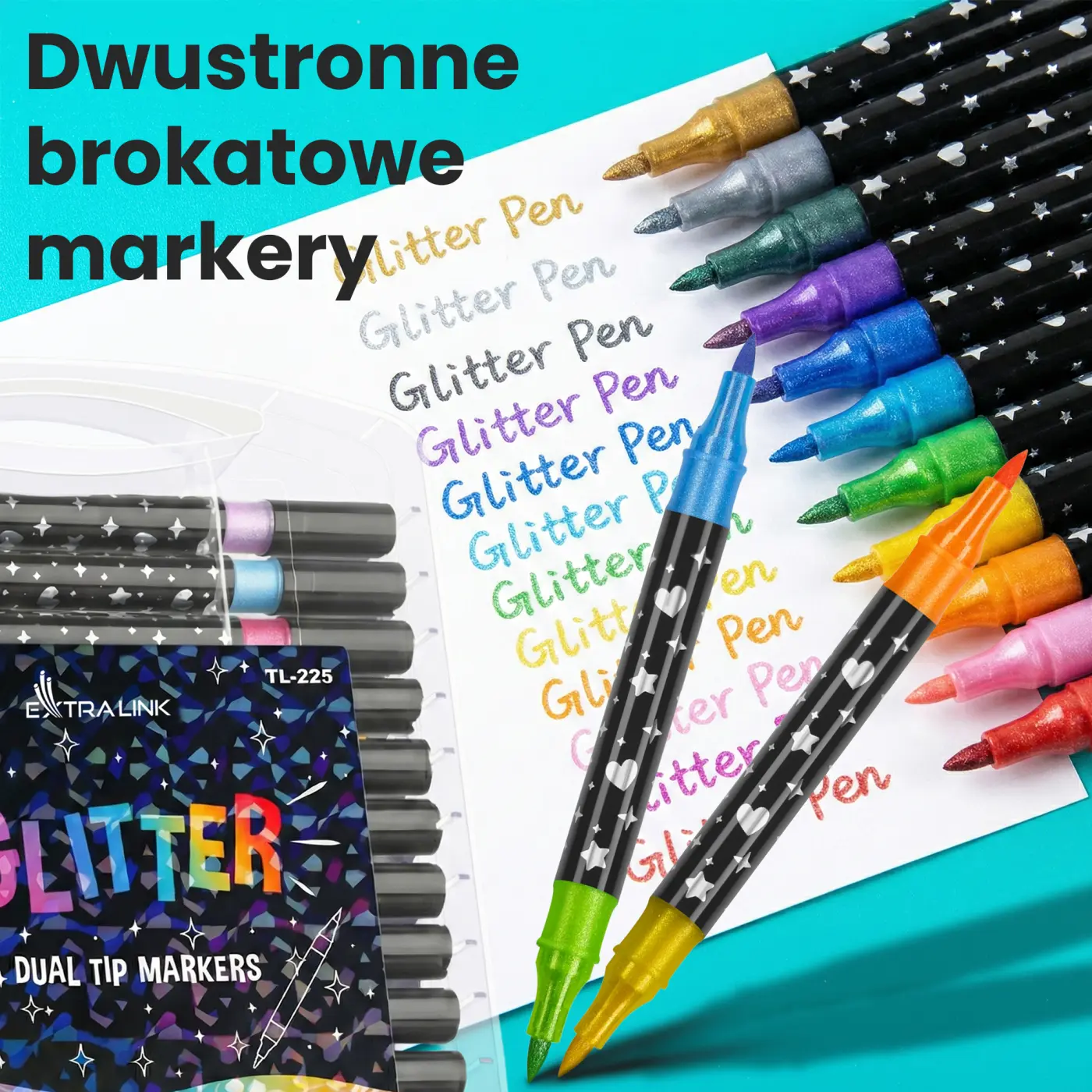 Dwustronne brokatowe markery - zestaw 24 sztuki