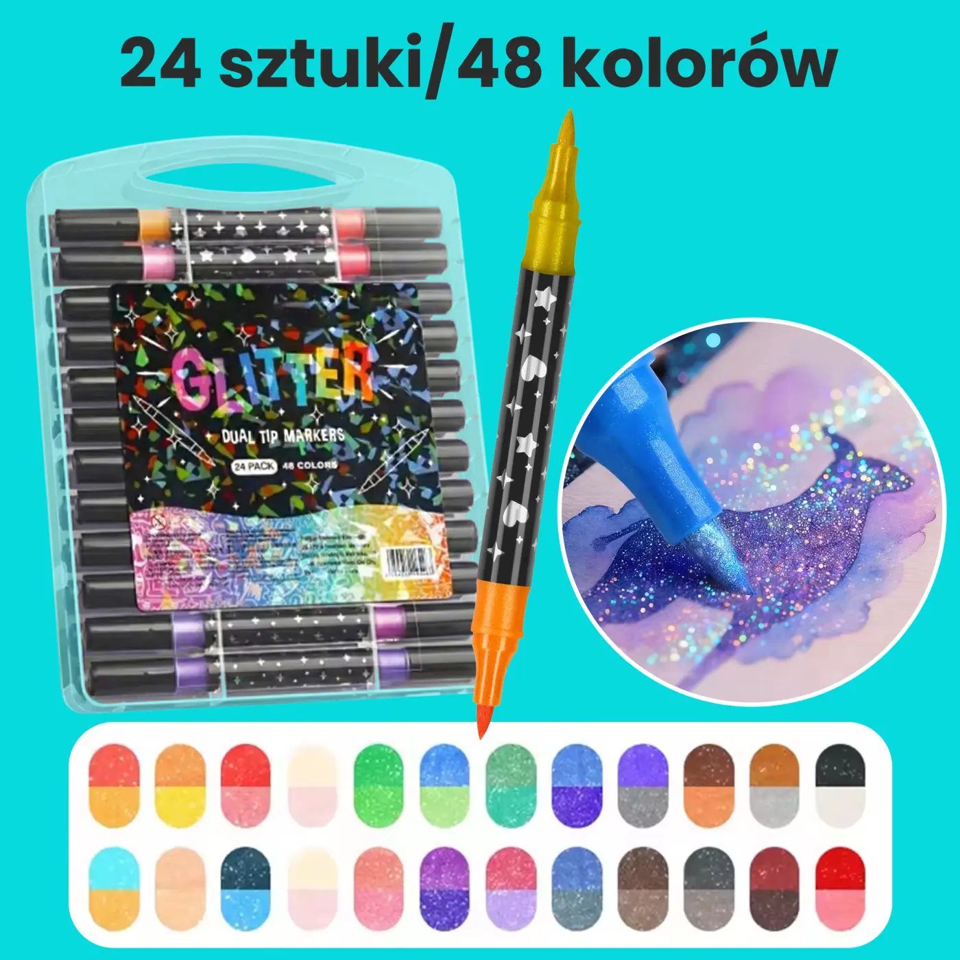 Zestaw 24 markerów brokatowych 48 kolorów