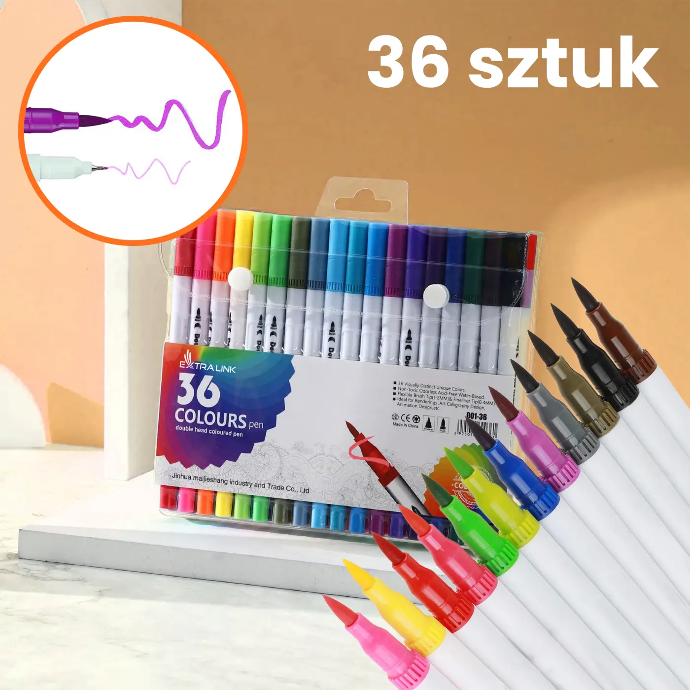 Zestaw 36 markerów akrylowych w opakowaniu