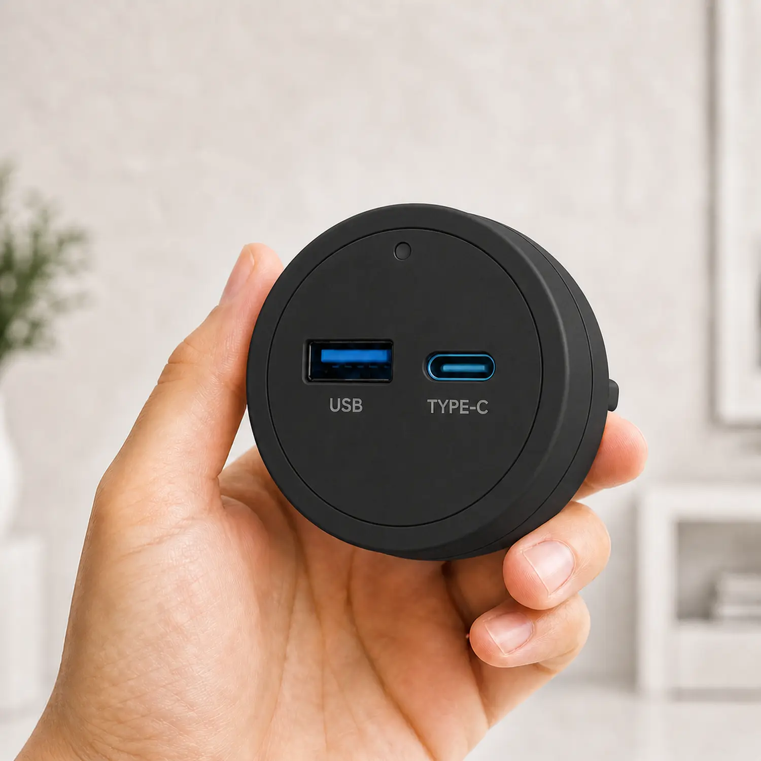 Czarny adapter USB i USB-C trzymany w dłoni