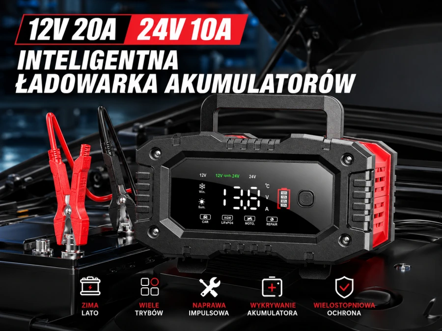 Carregador inteligente de baterias 12 V e 24 V