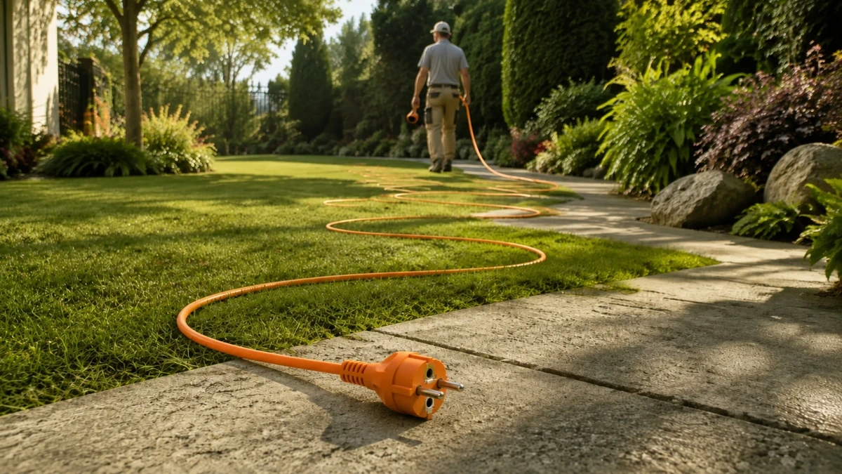Extensão laranja desenrolada no jardim