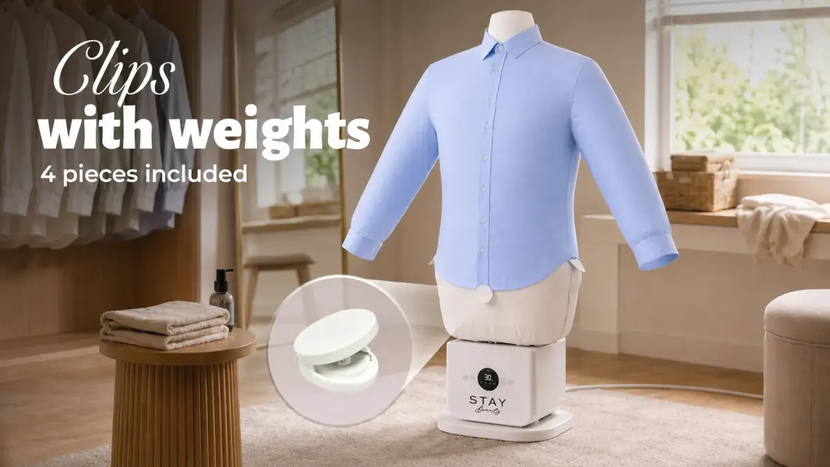 Stay Beauty mannequin with a shirt and weighted clips included in the set