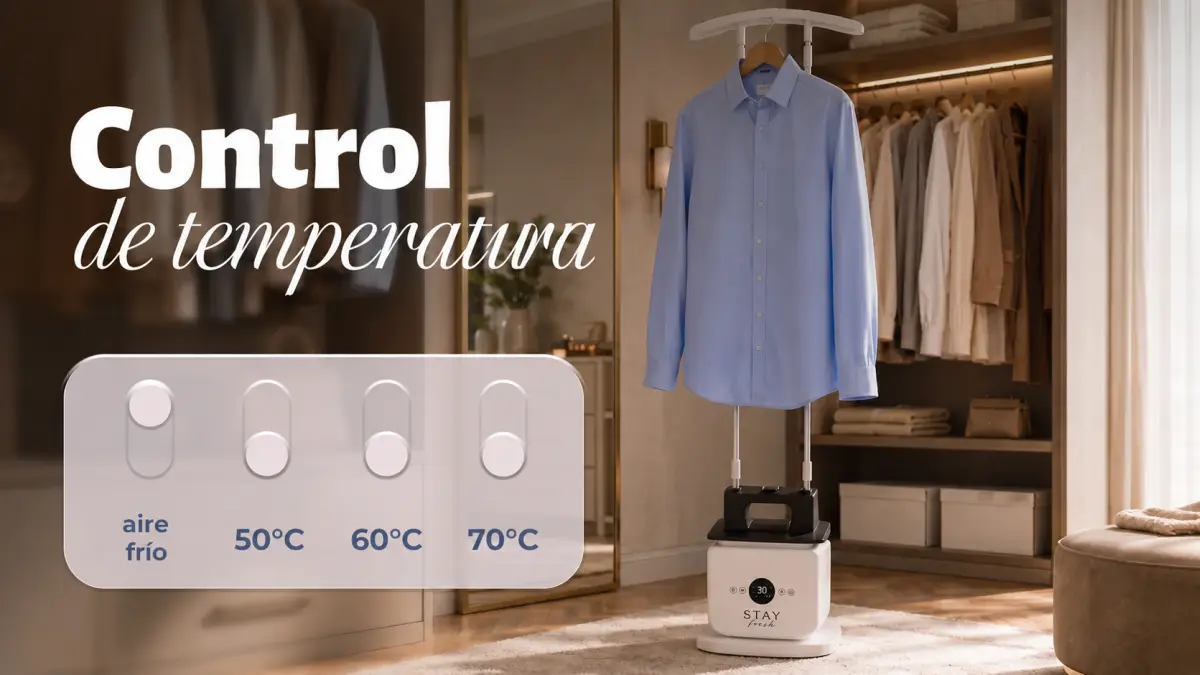 Maniquí para planchar Stay Beauty con regulación de temperatura y camisa colgada