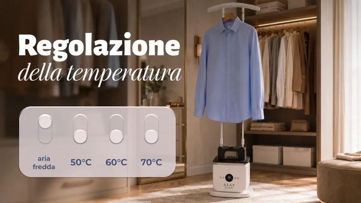 Manichino da stiro Stay Beauty con regolazione della temperatura e camicia appesa
