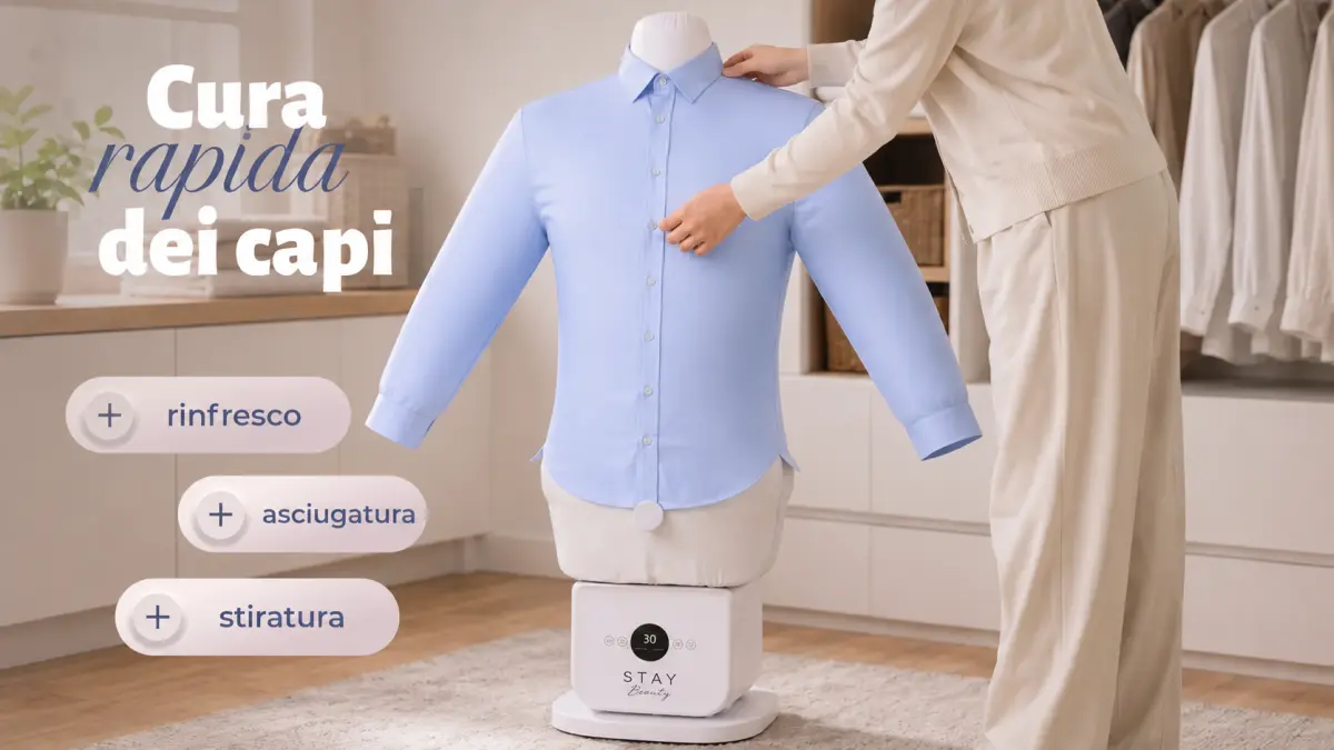 Manichino per la cura dei vestiti Stay Beauty con funzione di rinfresco asciugatura e distensione