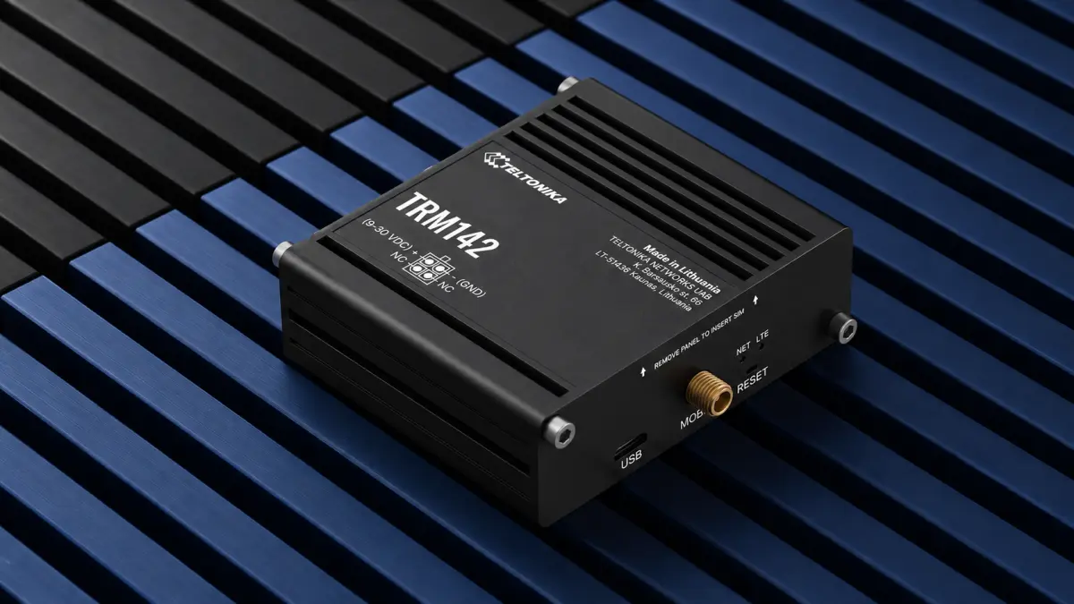 Modem industrial Teltonika TRM142 com porta USB e conector de antena SMA