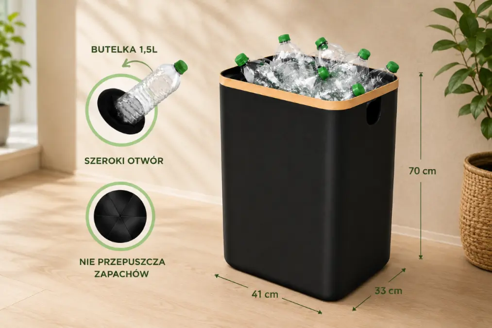 Contentor de reciclagem 100 l com estrutura de bambu e saco preto