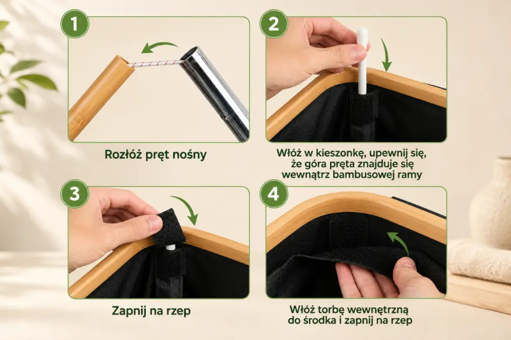 Contentor de reciclagem dobrável com estrutura de bambu