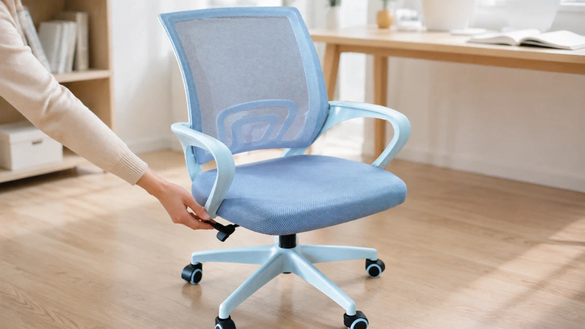 Ajuste de altura de la silla de oficina Extralink Home de color gris claro mediante una palanca.