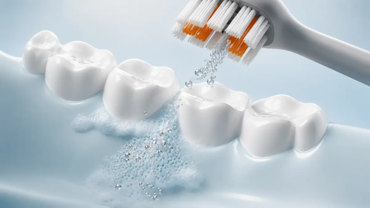 Ponta da escova RANVOO PH3 AirJet limpando os dentes com um fluxo de microbolhas