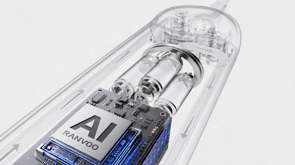 Sección transversal de la tecnología AI en el cepillo plateado RANVOO PQ5 AirJet Pure