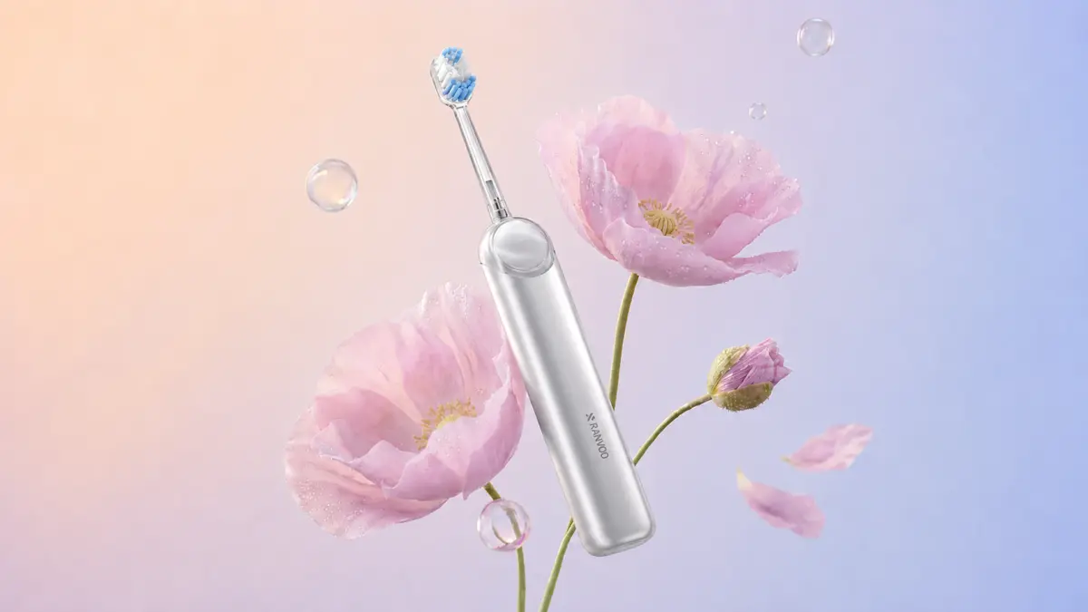 Cepillo eléctrico plateado RANVOO PQ5 AirJet Pure con motivo floral