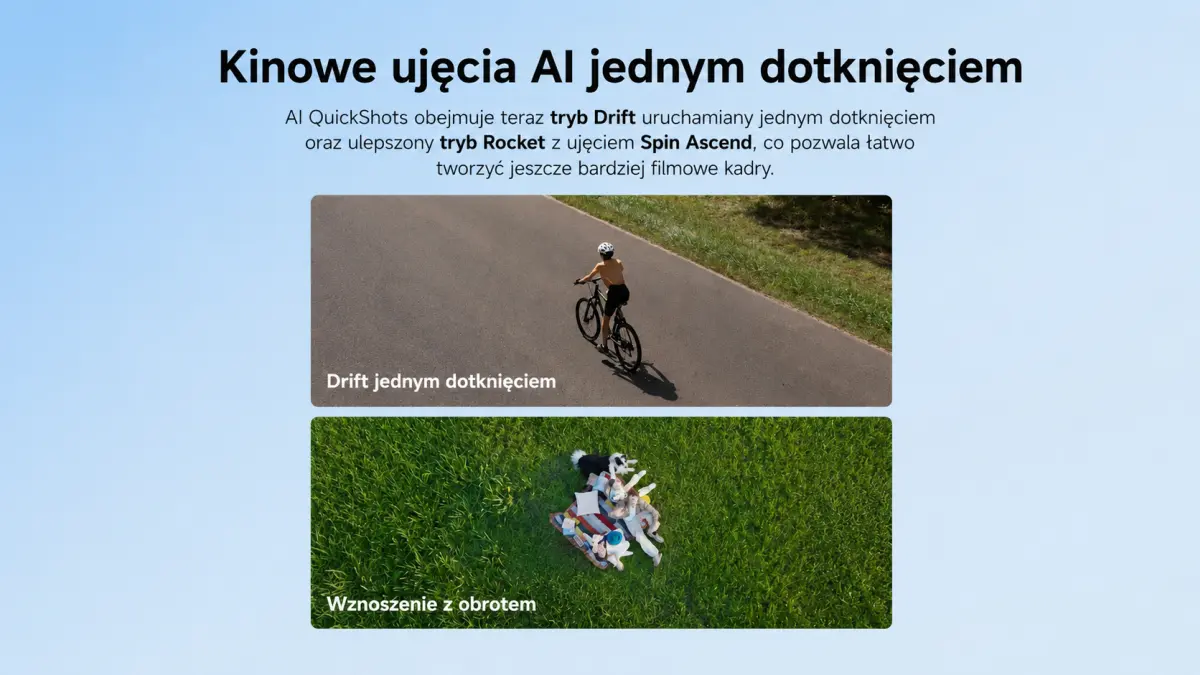 Функция AI QuickShots дрона ATOM 3, режимы Drift и Rocket, создание кинематографичных кадров одним касанием.