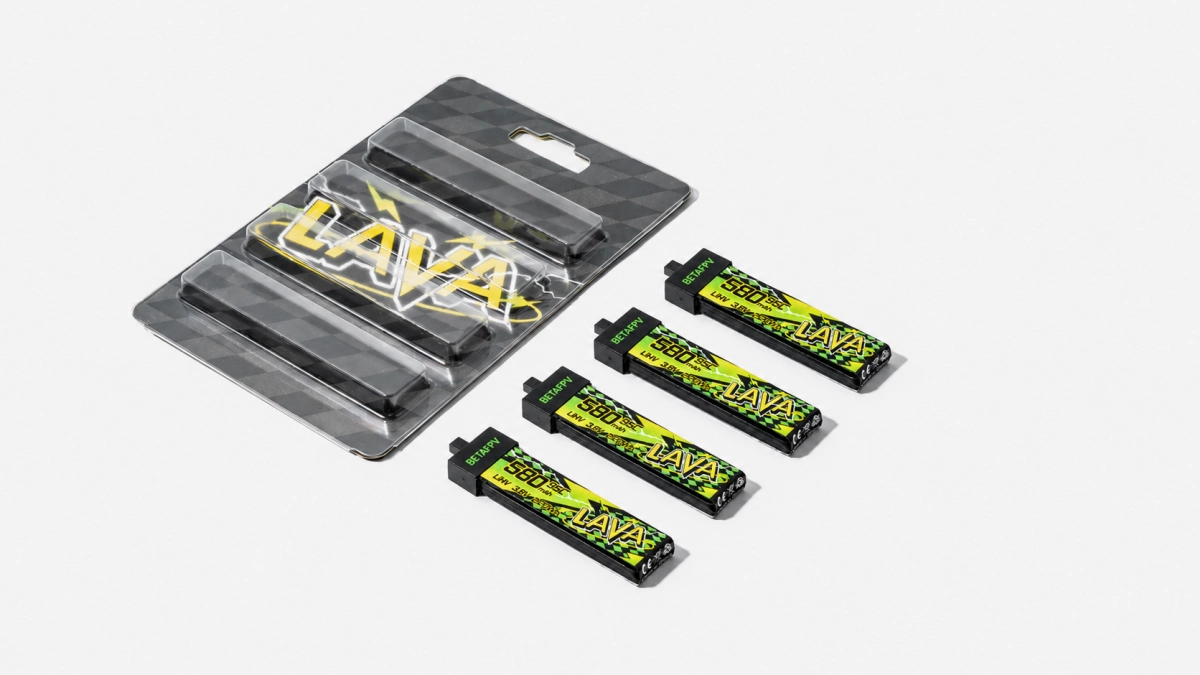 Набор из четырёх аккумуляторов BETAFPV LAVA II 1S 580 mAh LiHV с упаковкой, предназначенных для FPV-дронов с разъёмом BT2.0.