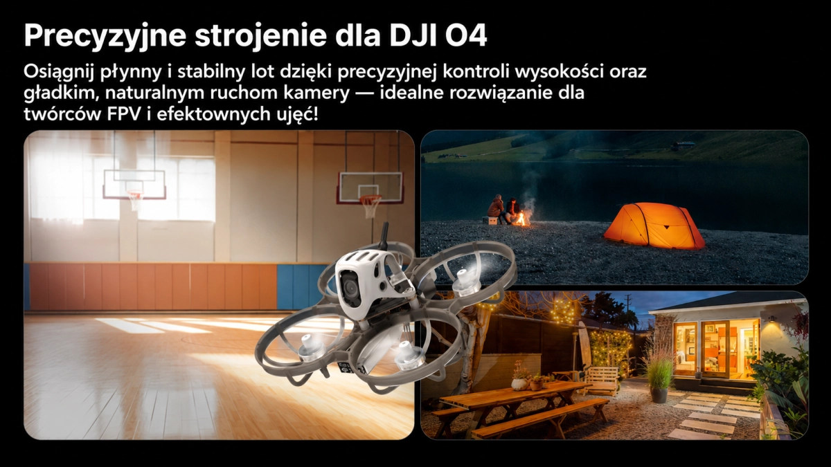Dron BETAFPV Meteor75 Pro O4 z DJI O4 pokazany w różnych scenariuszach nagrywania, przeznaczony do płynnych lotów i efektownych ujęć FPV.