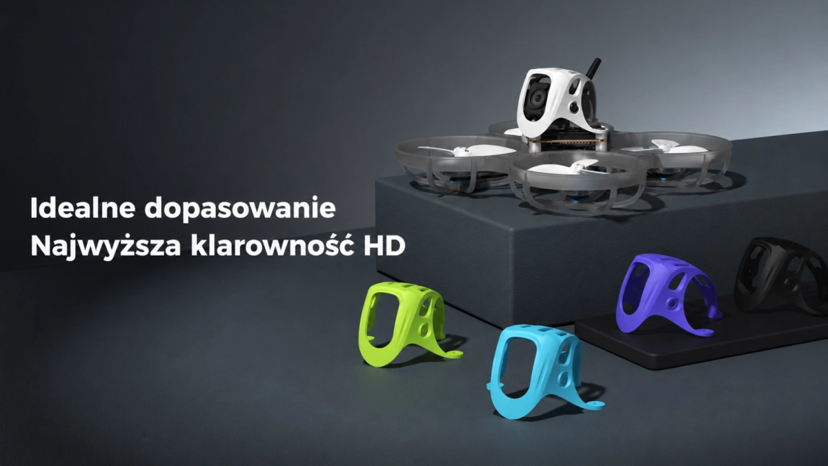 Dron BETAFPV Meteor75 Pro O4 z wymiennymi kolorowymi osłonami kamery, zapewniający dobre dopasowanie i wysoką klarowność obrazu HD.