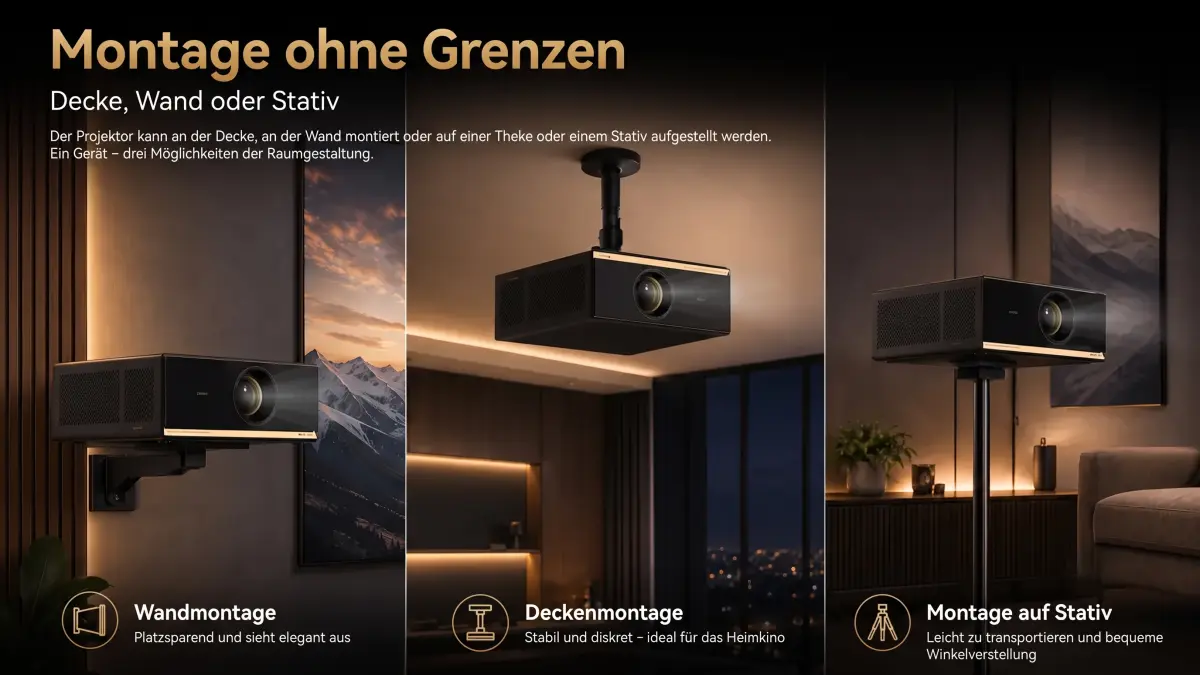 Personen, die den Projektor per Sprache im Wohnzimmer während des Filmsehens steuern