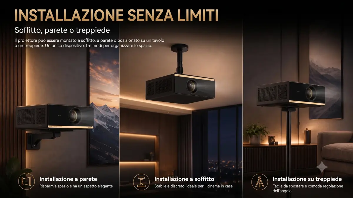 Projector with Google TV interface displaying streaming apps