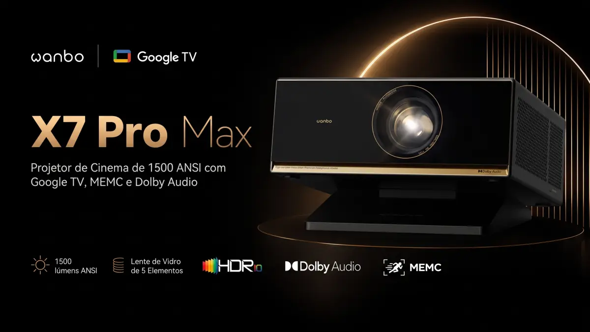 Projector displaying an image in a bright living room with day and night split view