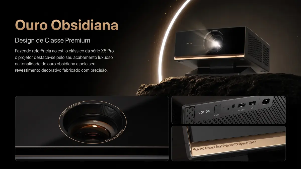 Projector with Google TV interface displaying streaming apps