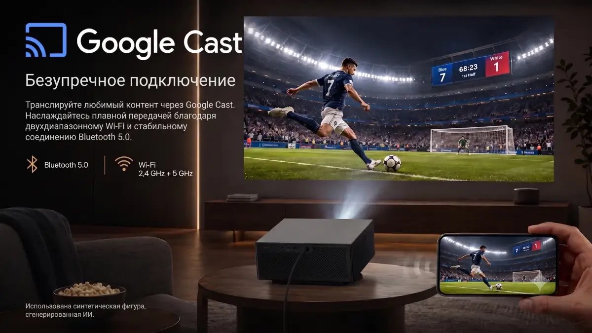 Элегантный черный проектор Wanbo X7 Pro Max с золотыми деталями на темном фоне