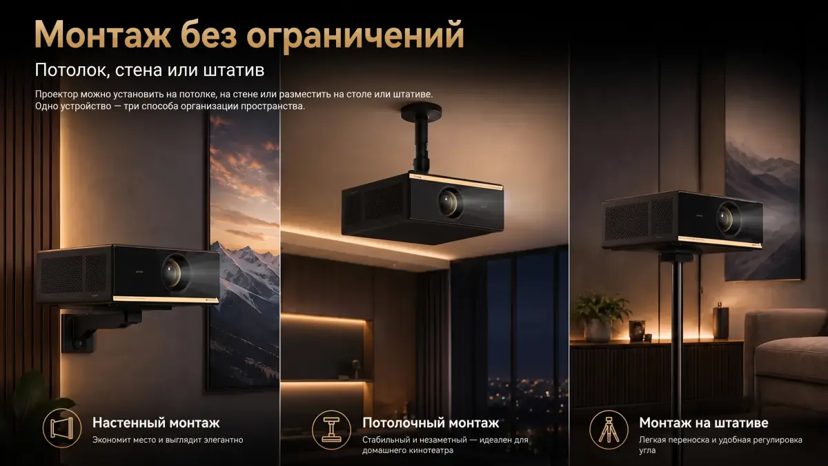 Проектор, отображающий спортивную трансляцию с телефона через беспроводное соединение
