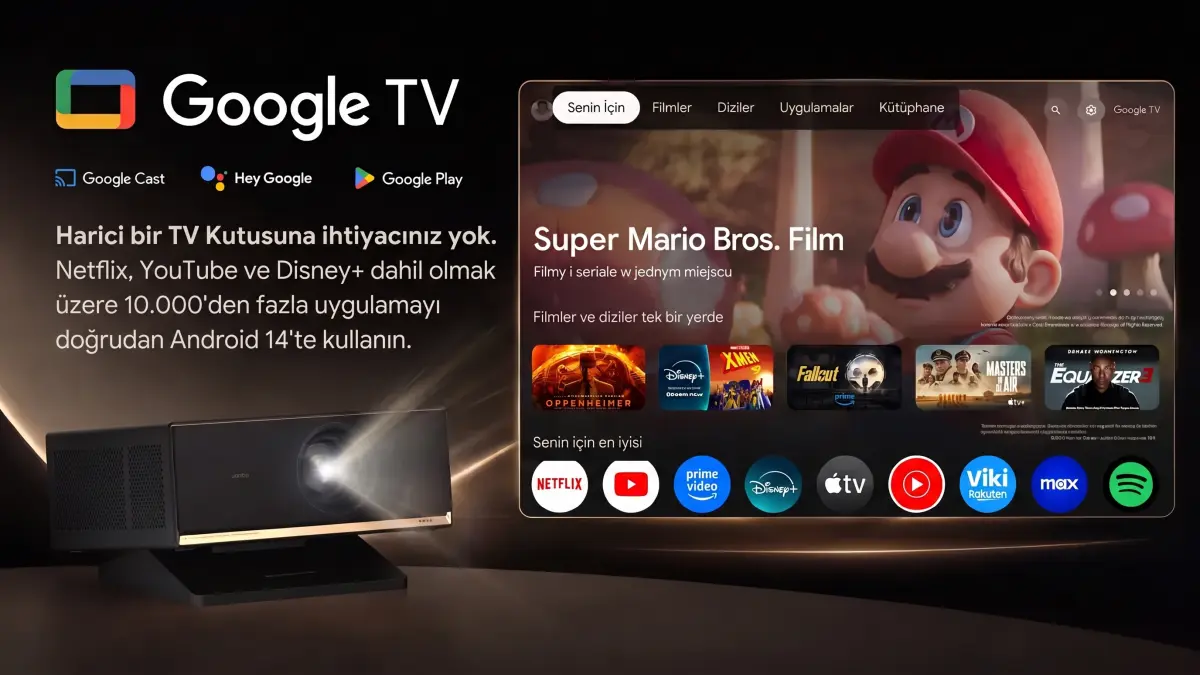 Telefon üzerinden kablosuz bağlantıyla spor yayını gösteren projektör