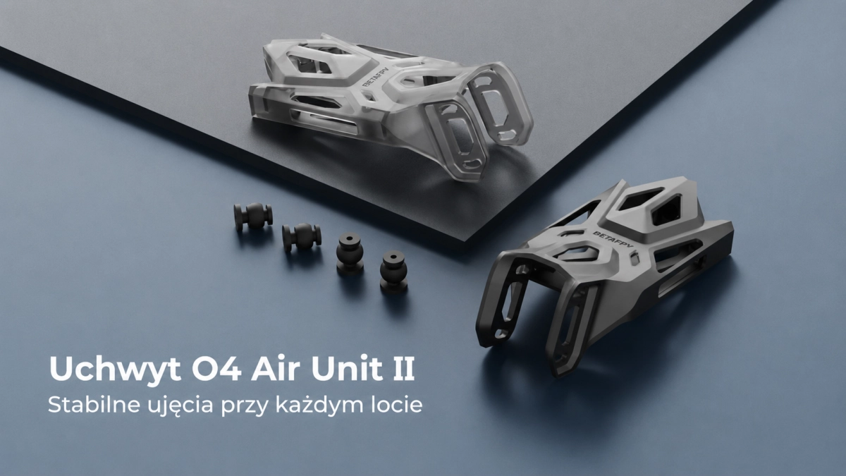 Uchwyt BETAFPV O4 Air Unit II do dron&oacute;w FPV zapewniający stabilne mocowanie kamery i poprawę jakości nagrywanych ujęć podczas lotu.