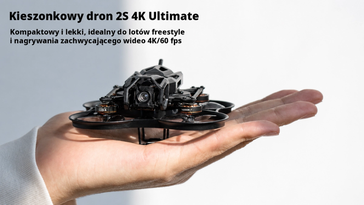 Dron compacto BETAFPV Pavo Femto 2S 4K colocado sobre la mano.