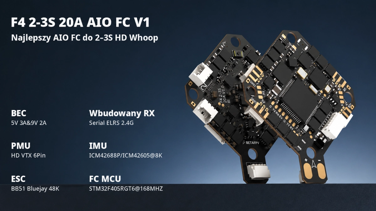 Controlador de vuelo BETAFPV F4 2-3S 20A AIO FC con receptor RX y conectores.