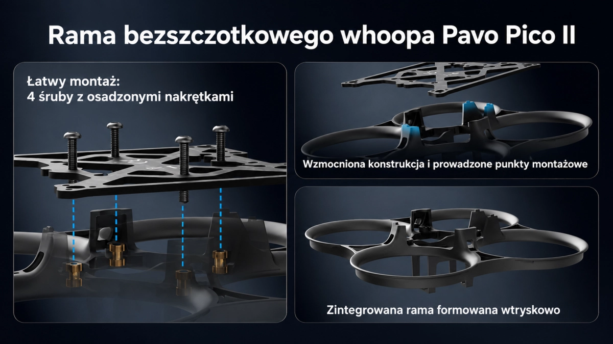 Chasis BETAFPV Pavo Pico II Brushless Whoop con puntos de montaje y una construcci&oacute;n que facilita el montaje.