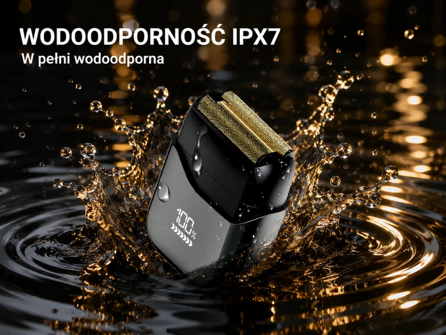 Afeitadora presentada en el agua como dispositivo con clase de resistencia al agua IPX7.