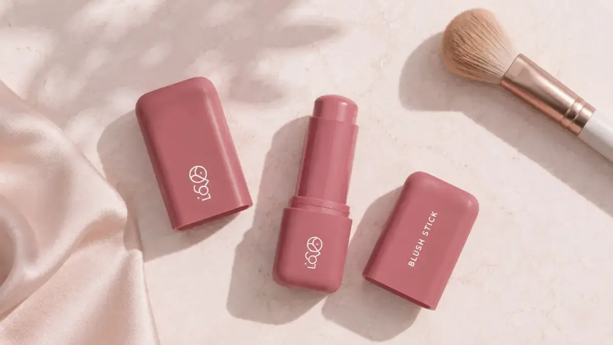 Pembe saten &uuml;zerinde LOVRO Blush Stick &ccedil;ubuk formunda krem allık